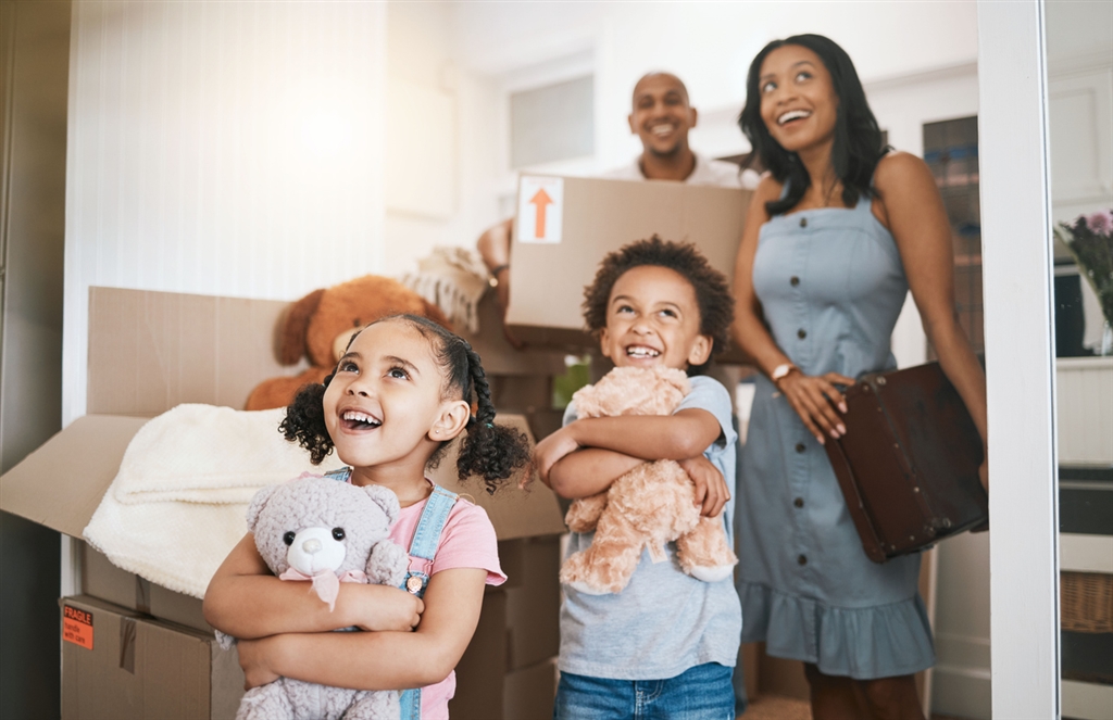 Family moving into a home