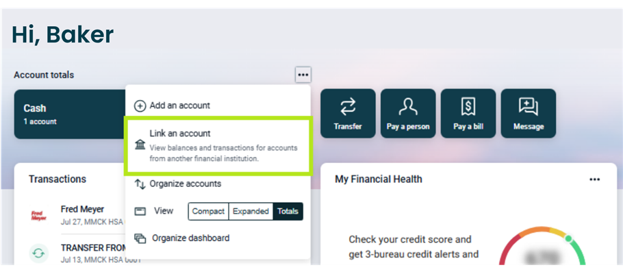Online Banking Dashboard View