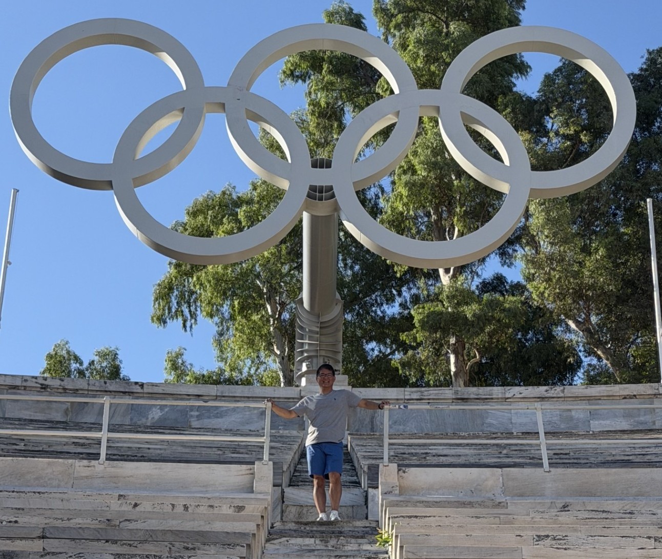 Craig standing in Athens Olympic Stadium