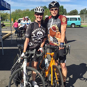 Susie with her husband riding bikes