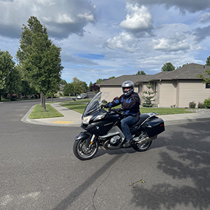 Tyson on a motorcycle