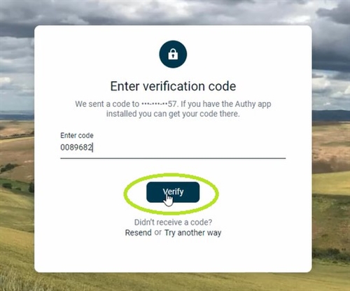 Enter code and click verify