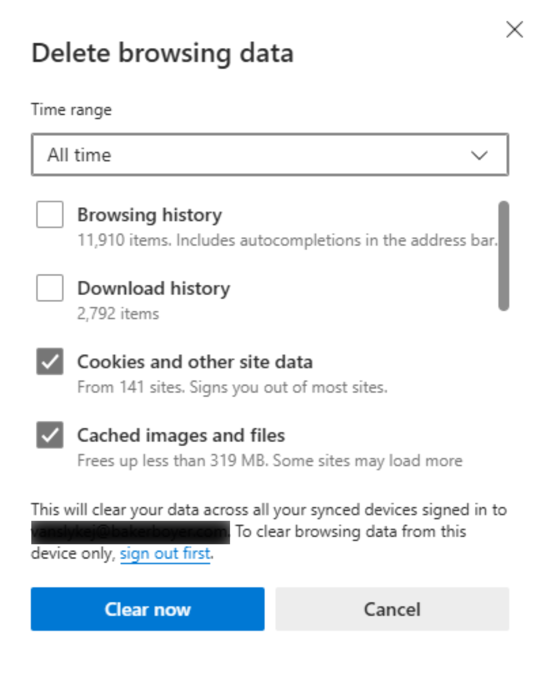 Clear browsing data