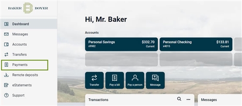 Dashboard with payments