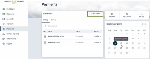 New Payee button