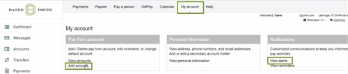 Options under my account tab