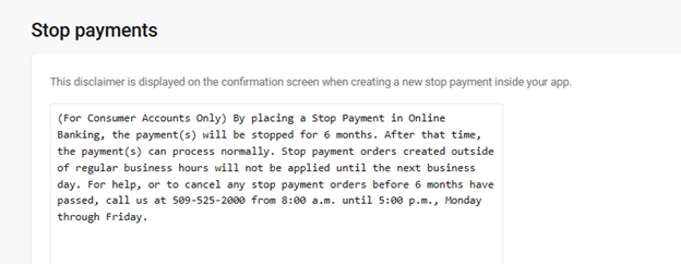 Stop Payment Disclaimer