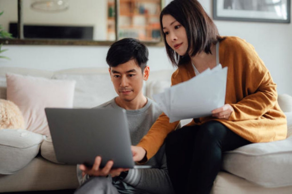 couple looking at articles
